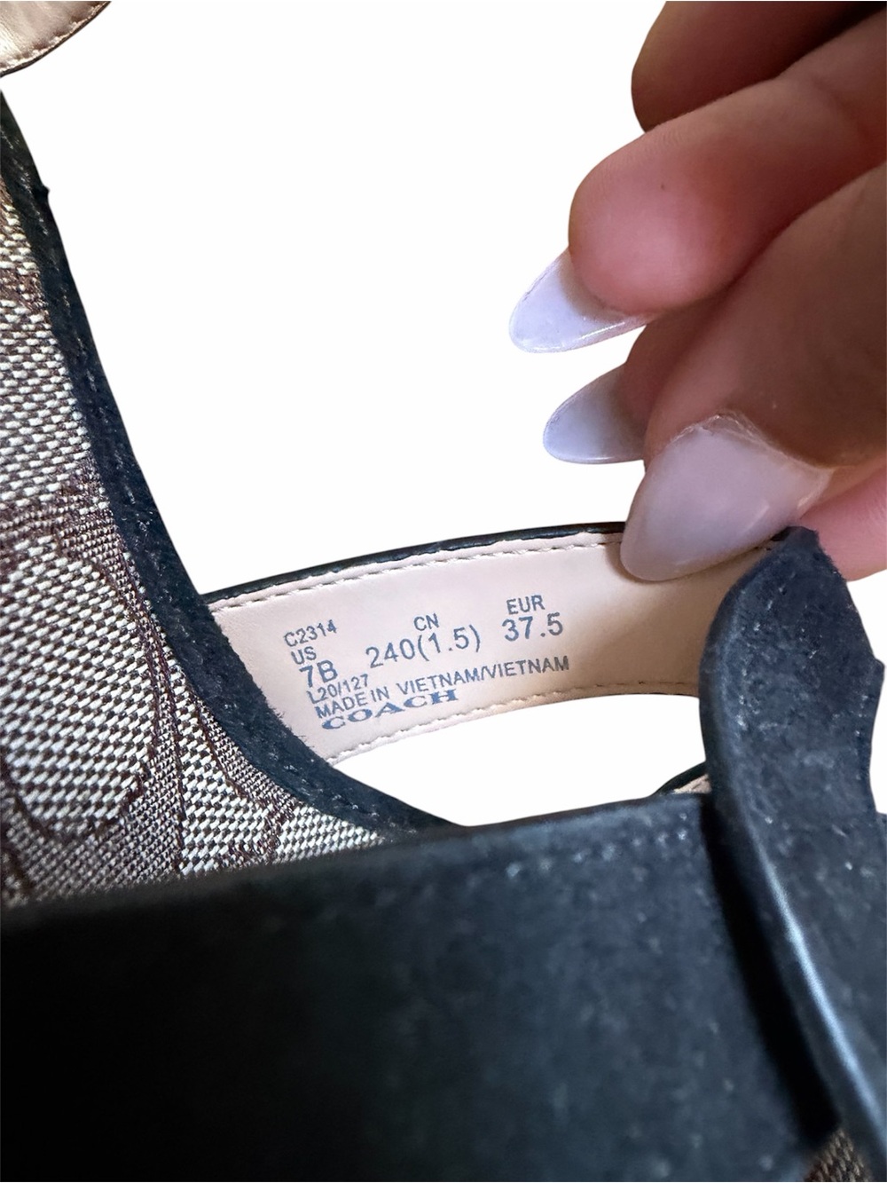Coach Black Suede Platform Sandals with Woven-Pattern Heel - Picture 4 of 4